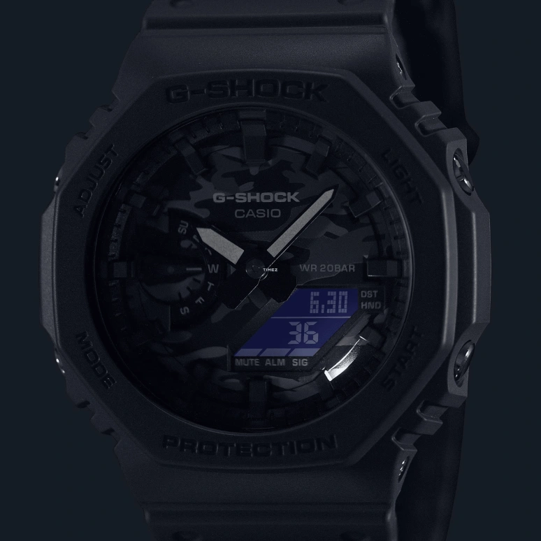Casio,G-SHOCK 48.50x45.40mm,48.50x45.40mm,Carbon,Resin,Black,Grey,Quartz,Countdown,Chronograph,Month,Date,Hardlex,Octagon,GA2100CA,GA2100CA-8A
