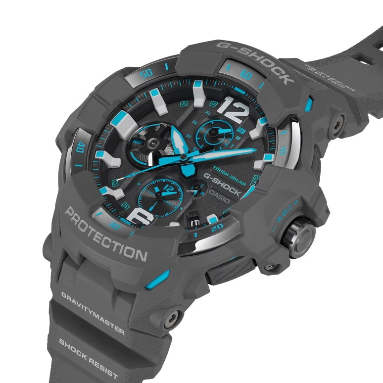 Casio,MASTER OF G - AIR 54.70mm,54.70mm,Bio-sourced,Resin,Grey,Quartz,Countdown,Chronograph,Date,Day,Hardlex,Round,GRB300,GRB300-8A2