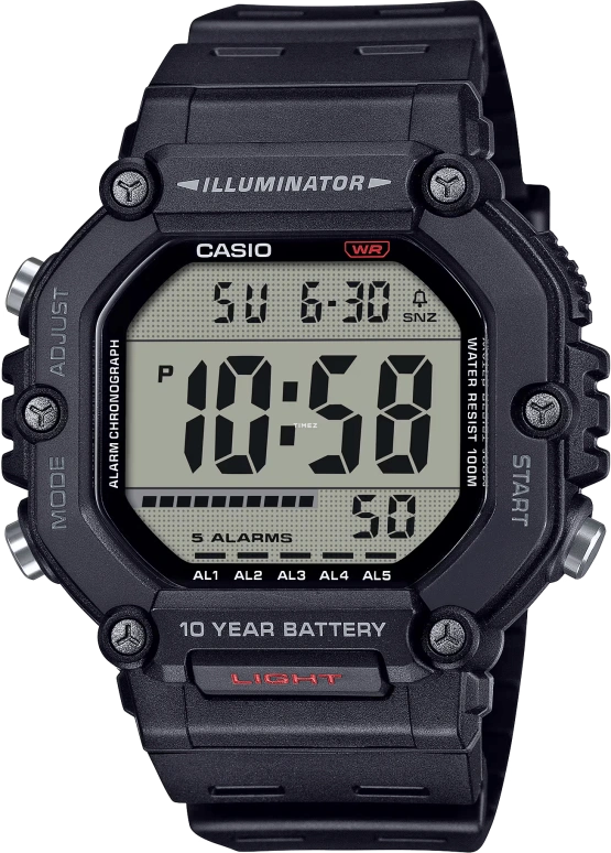 Casio,DIGITAL 54.10x49.70mm,54.10x49.70mm,Resin,Black,Quartz,Countdown,Chronograph,Month,Date,Plexi,Square,AE1600H,AE1600H-1AV