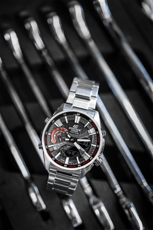 Casio,EDIFICE 46mm,46mm,Stainless Steel,Black,Quartz,Countdown,Chronograph,Month,Date,Sapphire,Round,ECBS100D,ECBS100D-1A