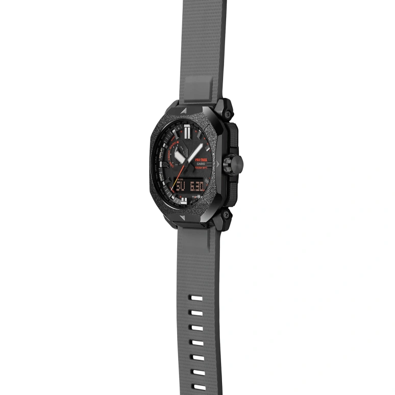 Casio,PROTREK 49.60x44.80mm,49.60x44.80mm,Bio-sourced,Stainless Steel,Black,Quartz,Countdown,Chronograph,Month,Date,Plexi,Glass,Octagon,PRW6900BF,PRW6900BF-1