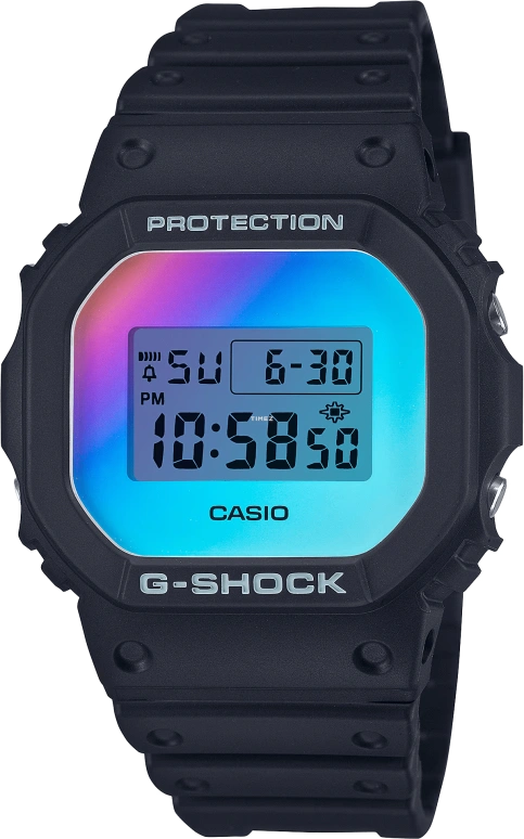Casio,G-SHOCK 48.90x42.80mm,48.90x42.80mm,Resin,Gradient,Rainbow,Quartz,Countdown,Chronograph,Month,Date,Hardlex,Square,DW5600SR,DW5600SR-1