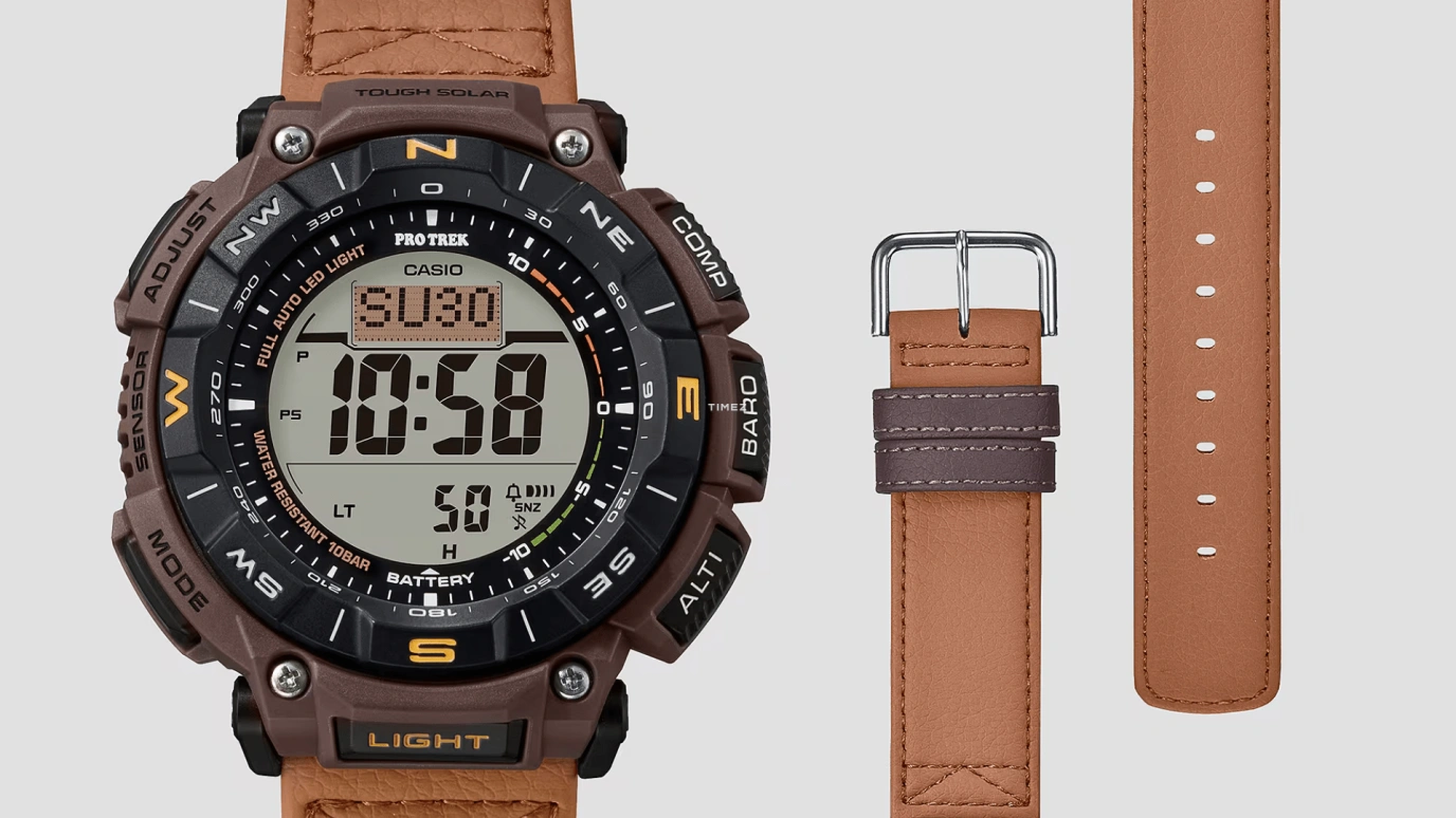 Casio,PROTREK 54.70x51.70mm,54.70x51.70mm,Resin,Bio-sourced,Black,Grey,Quartz,Countdown,Chronograph,Month,Date,Hardlex,Round,PRG340L,PRG340L-5
