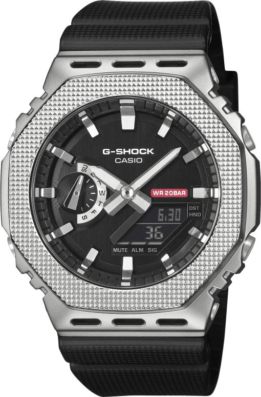 Casio,G-STEEL 49.30x44.40mm,49.30x44.40mm,Resin,Stainless Steel,Black,Quartz,Countdown,Chronograph,Month,Date,Hardlex,Octagon,GM2100M,GM2100M-1A