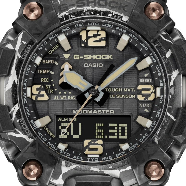 Casio,Mudmaster 54.40mm,54.40mm,Resin,Forged Carbon,Stainless Steel,Black,Quartz,Countdown,Chronograph,Month,Date,Sapphire,Round,GWG2000CR,GWG2000CR-1A