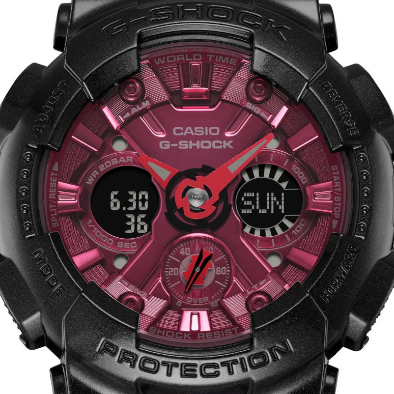 Casio,G-SHOCK 45.90mm,45.90mm,Resin,Pink Red,Quartz,Countdown,Chronograph,Month,Date,Hardlex,Round,GMAS120RB,GMAS120RB-1A
