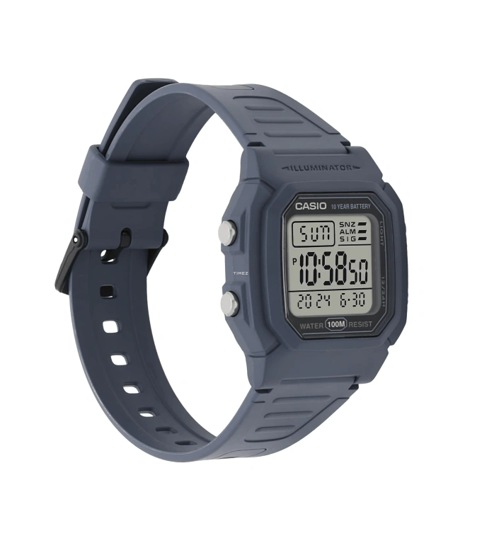 Casio,DIGITAL 44.20x36.80mm,44.20x36.80mm,Resin,Grey,Quartz,Countdown,Chronograph,Month,Date,Plexi,Square,W800H,W800H-2AV