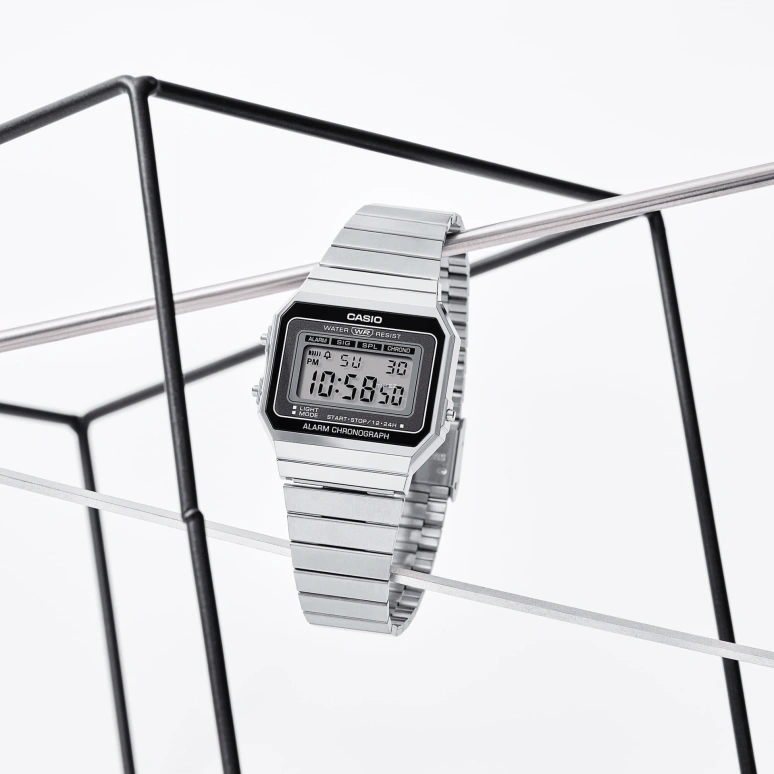 Casio,VINTAGE 37.40x35.50mm,37.40x35.50mm,Resin,Grey,Quartz,Chronograph,Date,Day,Hour Strike,Hardlex,Square,A700W,A700W-1A