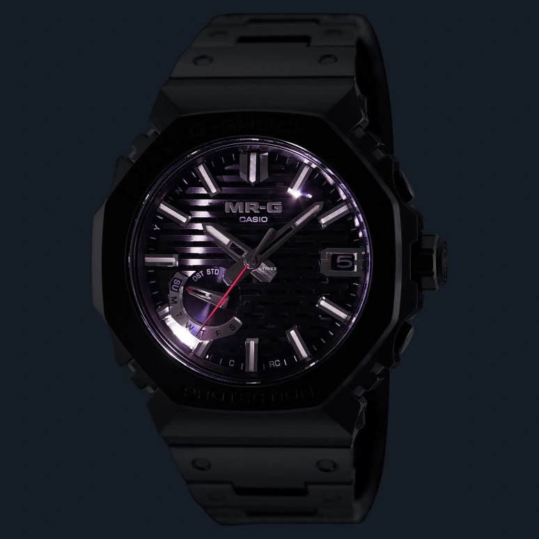 Casio,MR-G 49.50x44.40mm,49.50x44.40mm,Titanium,Cobalt Alloy,Black,Quartz,Date,Day,Retrograde,Anti-magnetic,Sapphire,Crystal Glass,Octagon,MRGB2100B,MRGB2100B-1A