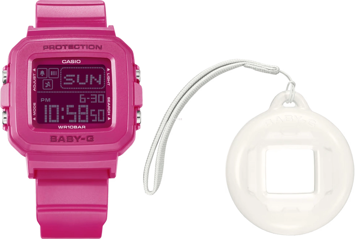 Casio,BGD-10 42.80x39mm,42.80x39mm,Resin,Pink,Quartz,Countdown,Chronograph,Month,Date,Hardlex,Square,BGD10K,BGD10K-4