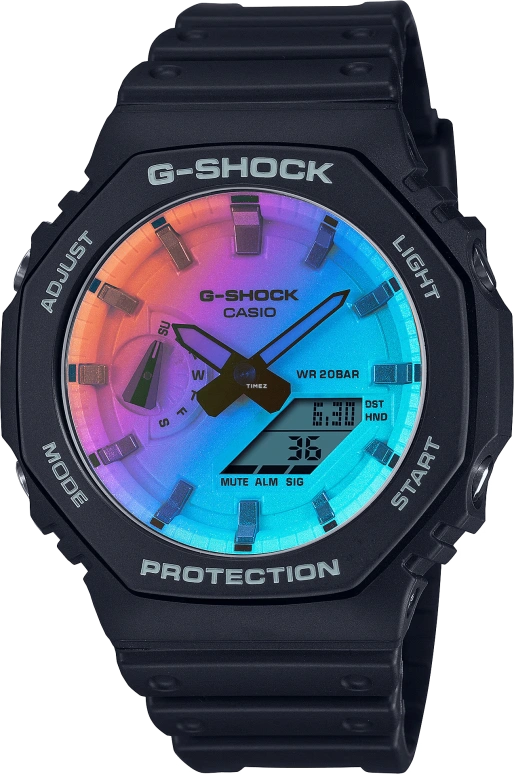 Casio,G-SHOCK 48.50x45.40mm,48.50x45.40mm,Resin,Carbon,Gradient,Blue,Quartz,Countdown,Chronograph,Month,Date,Hardlex,Octagon,GA2100SR,GA2100SR-1A