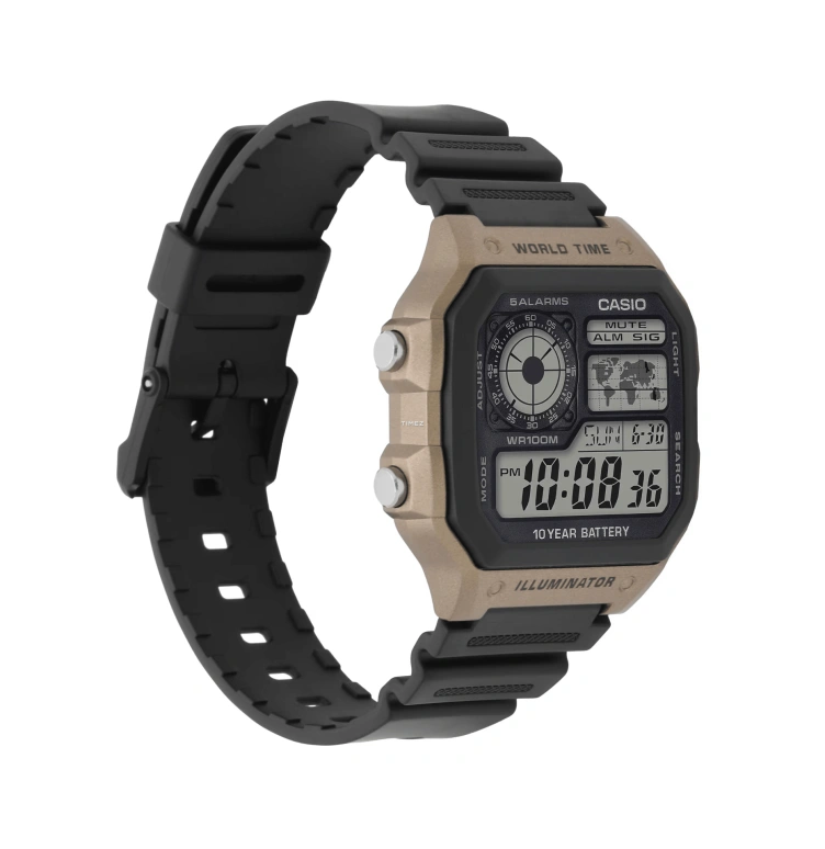 Casio,DIGITAL 45x42.10mm,45x42.10mm,Resin,Black,Grey,Quartz,Chronograph,Month,Date,Day,Plexi,Cushion,AE1200WH,AE1200WH-5AV