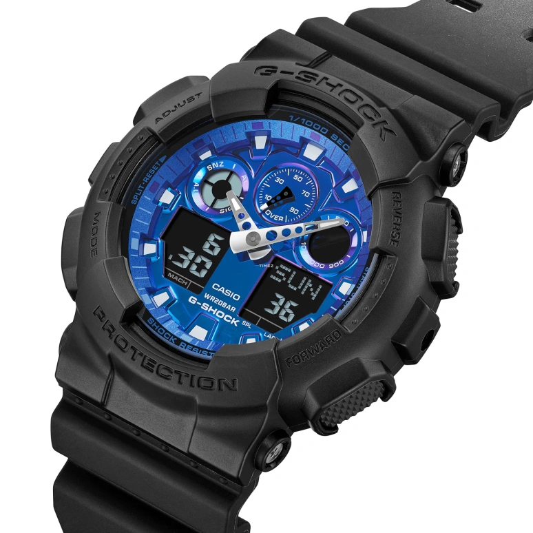Casio,G-SHOCK 51.20mm,51.20mm,Resin,Blue,Quartz,Countdown,Chronograph,Month,Date,Hardlex,Round,GA100FL,GA100FL-1A
