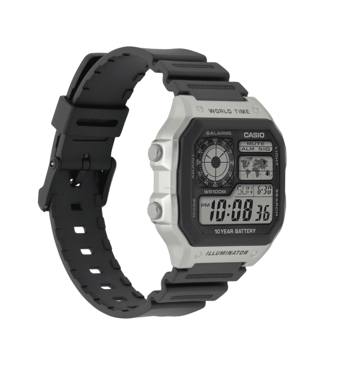 Casio,DIGITAL 45x42.10mm,45x42.10mm,Resin,Black,Grey,Quartz,Chronograph,Month,Date,Day,Plexi,Cushion,AE1200WH,AE1200WH-1CV
