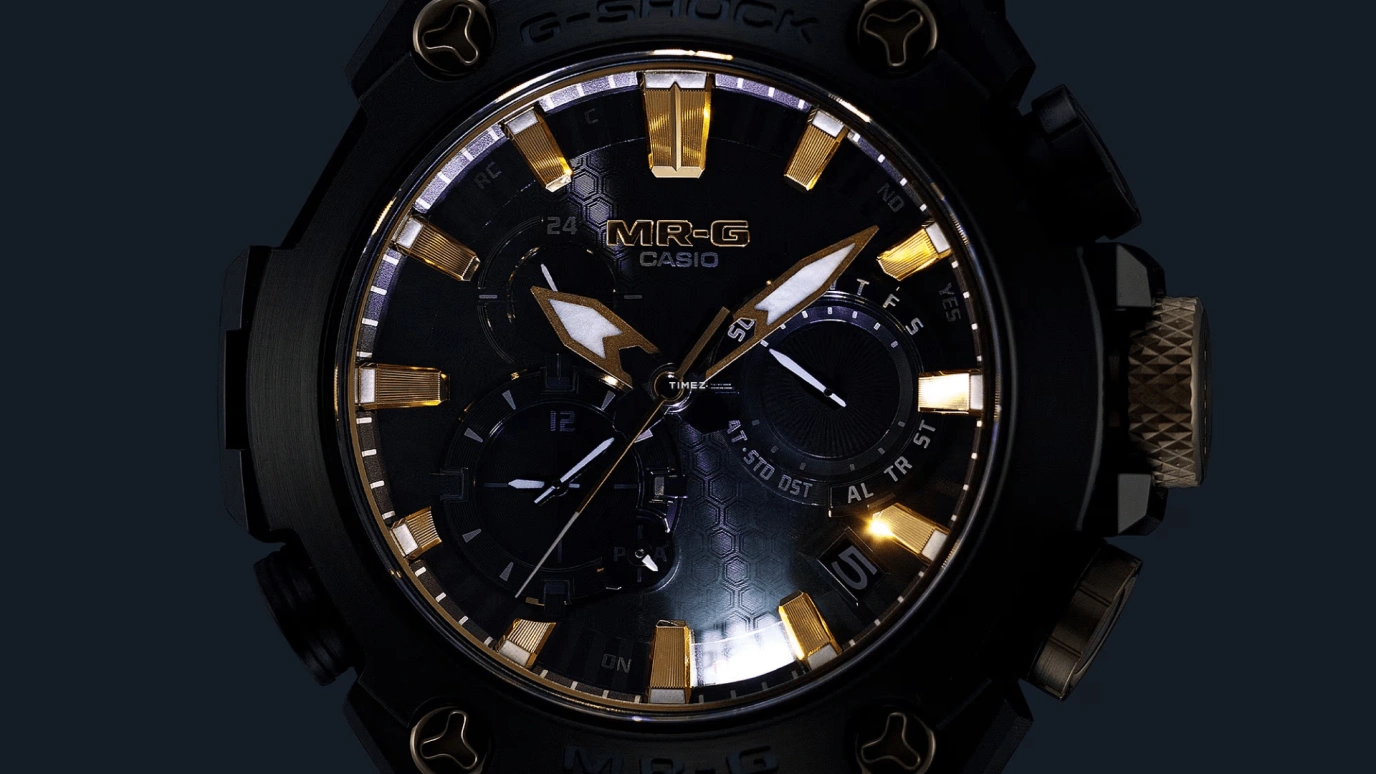Casio,MR-G 54.70x49.80mm,54.70x49.80mm,Titanium,Black,Quartz,Countdown,Chronograph,Date,Day,Sapphire,Crystal Glass,Round,MRG,MRG-B2000BG-3A