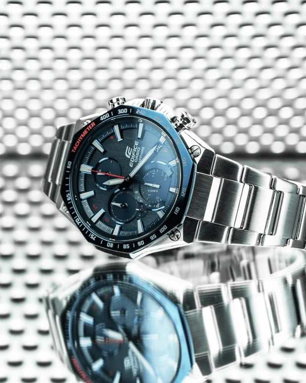 Casio,EDIFICE 51.10x44.60mm,51.10x44.60mm,Stainless Steel,Blue,Quartz,Chronograph,Date,Day,World Time,Sapphire,Crystal Glass,Octagon,EQB1100XDB2A