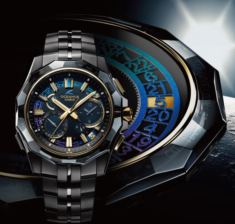 Casio,OCEANUS 47.50x42.80mm,47.50x42.80mm,Titanium,Black,Quartz,Chronograph,Date,Day,World Time,Sapphire,Crystal Glass,Round,OCWSG1000ZE1A