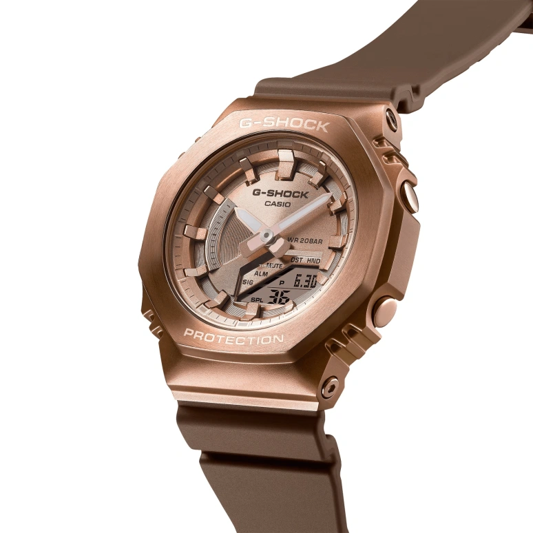 Casio,G-SHOCK 45.90x40.40mm,45.90x40.40mm,Resin,Pink Gold,Quartz,Countdown,Chronograph,Month,Date,Hardlex,Octagon,GMS2100BR,GMS2100BR-5A