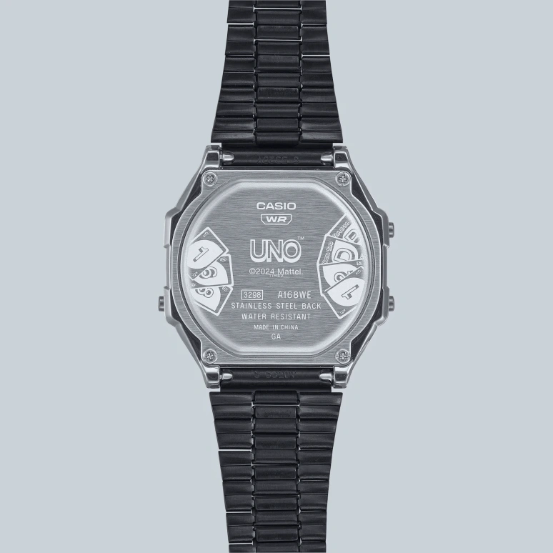 Casio,VINTAGE 38.60x36.30mm,38.60x36.30mm,Resin,Black,Quartz,Chronograph,Date,Day,Hour Strike,Plexi,Glass,Square,A168WEUC,A168WEUC-1A