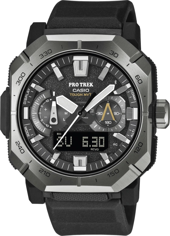 Casio,PROTREK 50.80x45.80mm,50.80x45.80mm,Resin,Stainless Steel,Bio-sourced,Black,Quartz,Countdown,Chronograph,Month,Date,Sapphire,Crystal Glass,Square,PRWB1000,PRWB1000-1