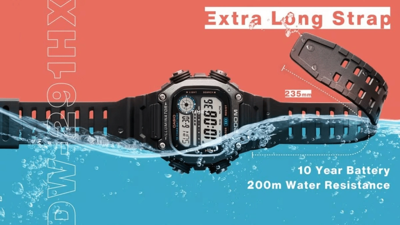Casio,Standard 50.50x50.40mm,50.50x50.40mm,Resin,Black,Grey,Quartz,Countdown,Chronograph,Month,Date,Hardlex,Square,DW291HX,DW291HX-1AV