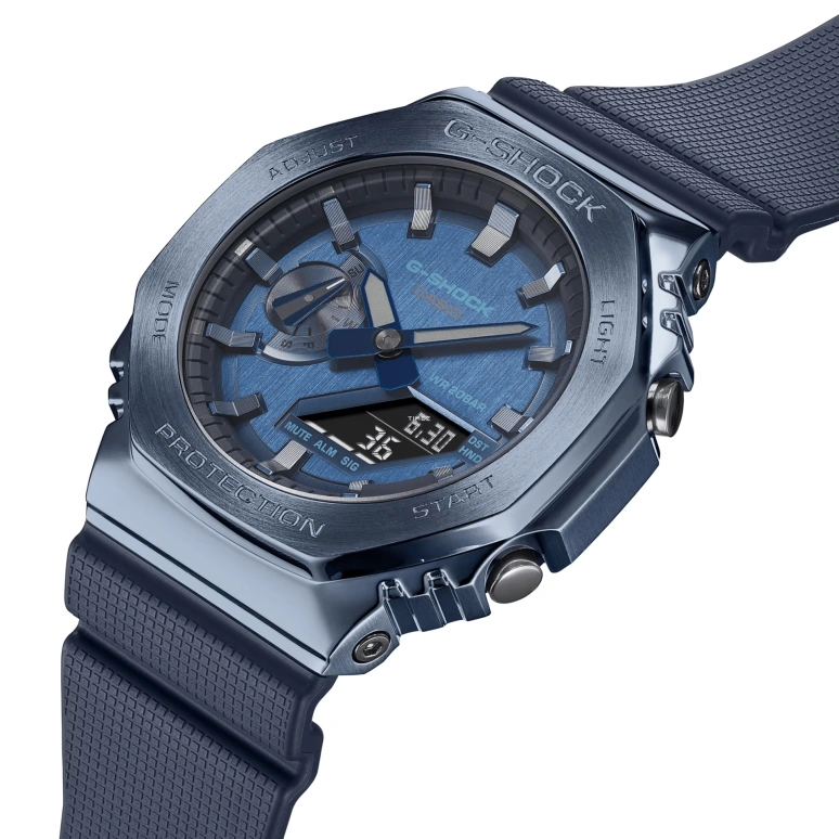 Casio,G-SHOCK 49.30x44.40mm,49.30x44.40mm,Stainless Steel,Resin,Blue,Automatic,Countdown,Chronograph,Month,Date,Hardlex,Round,GM2100N,GM2100N-2A
