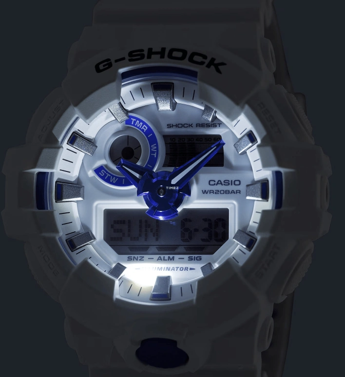 Casio,G-SHOCK 57.50x53.40mm,57.50x53.40mm,Resin,White,Quartz,Countdown,Chronograph,Month,Date,Hardlex,Round,GA700HDS,GA700HDS-7A