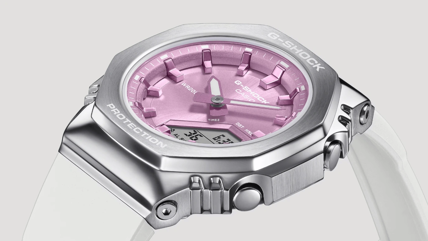 Casio,ANALOG-DIGITAL 40.50mm,40.50mm,Resin,Pink Red,Quartz,Countdown,Chronograph,Month,Date,Hardlex,Octagon,GMS2110,GMS2110-7A6