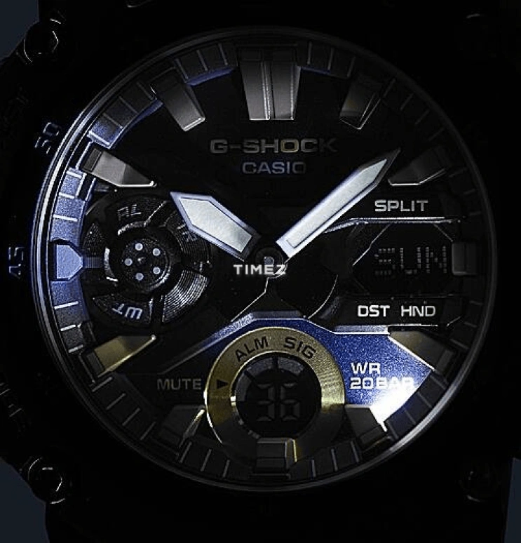 Casio,G-SHOCK 47mm,47mm,Carbon,Resin,Blue,Quartz,Countdown,Chronograph,Month,Date,Hardlex,Round,GA2000,GA2000-2A