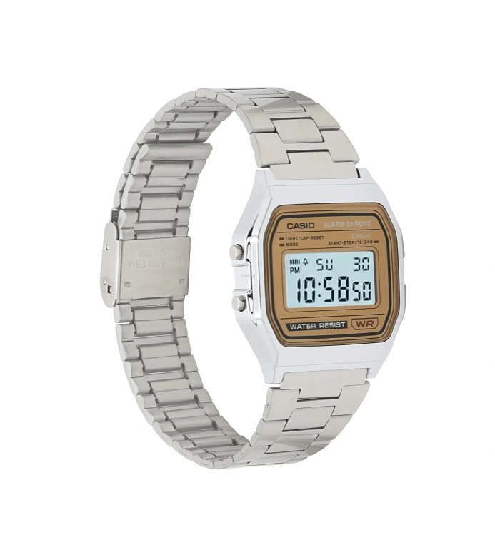 Casio,VINTAGE 36.80x33.20mm,36.80x33.20mm,Resin,Salmon,Quartz,Chronograph,Date,Day,Hour Strike,Plexi,Cushion,A158WEA,A158WEA-9