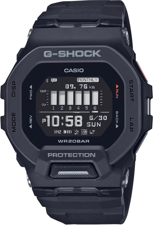 Casio,G-SHOCK 48.40x45.90mm,48.40x45.90mm,Resin,Black,Quartz,Countdown,Chronograph,Month,Date,Hardlex,Square,GBD200,GBD200-1