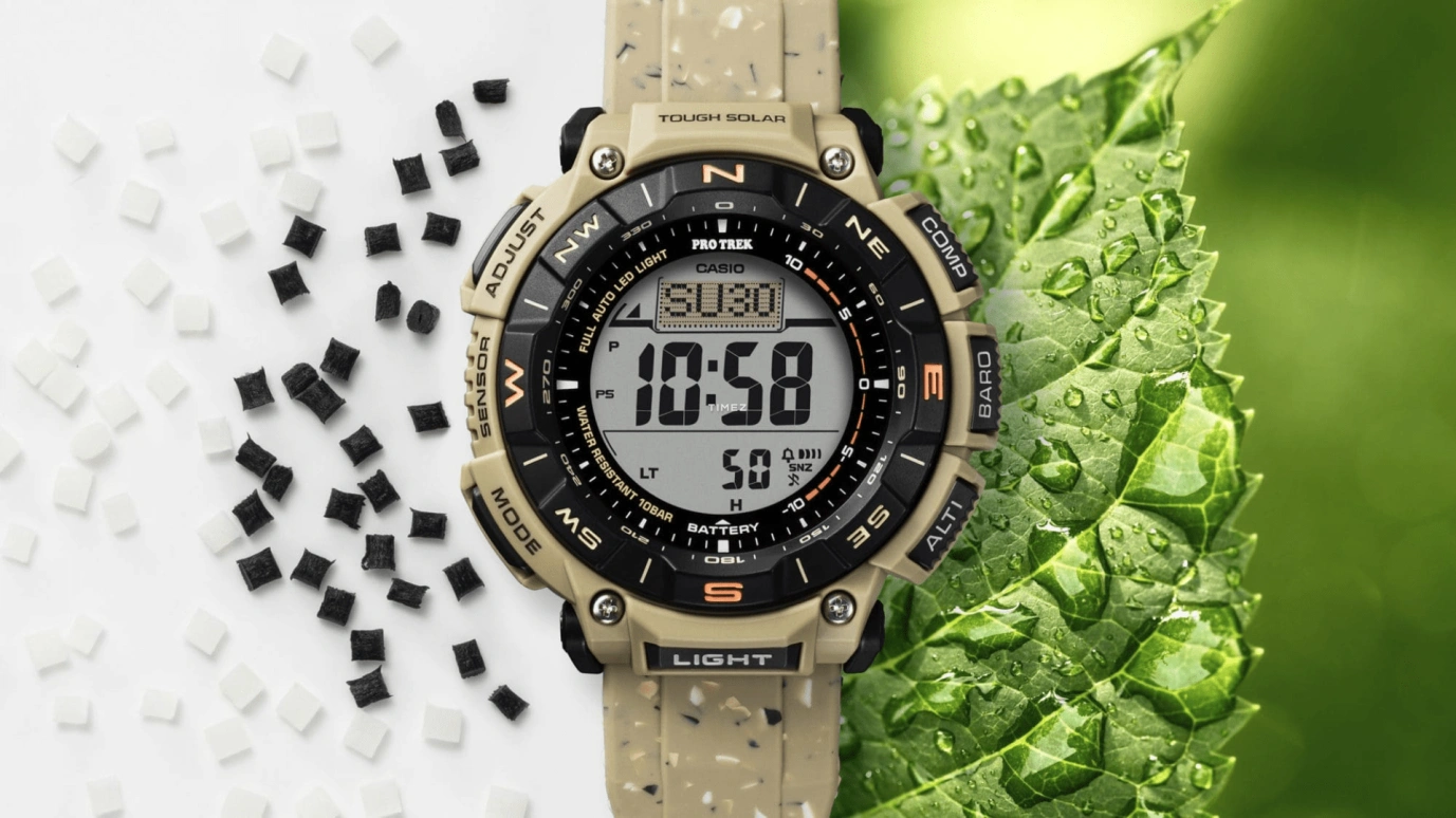 Casio,PROTREK 54.70x51.70mm,54.70x51.70mm,Resin,Bio-sourced,Grey,Quartz,Countdown,Chronograph,Month,Date,Hardlex,Glass,Round,PRG340SC,PRG340SC-5