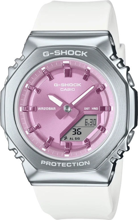 Casio,ANALOG-DIGITAL 40.50mm,40.50mm,Resin,Pink Red,Quartz,Countdown,Chronograph,Month,Date,Hardlex,Octagon,GMS2110,GMS2110-7A6