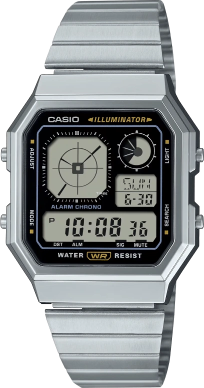 Casio,VINTAGE 40.50x33.90mm,40.50x33.90mm,Resin,Black,Grey,Quartz,Countdown,Chronograph,Month,Date,Plexi,Glass,Square,A130WE,A130WE-1A