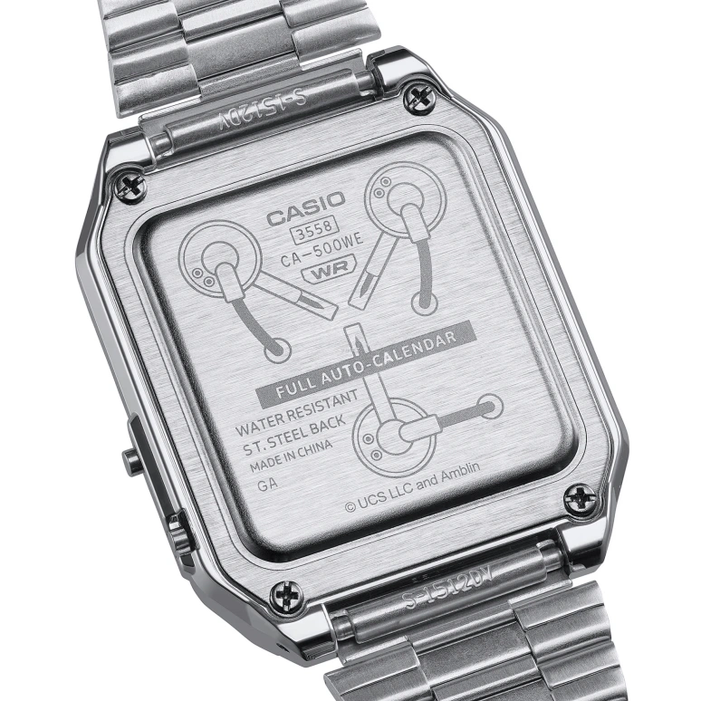 Casio,VINTAGE 43.20x34.40mm,43.20x34.40mm,Resin,Grey,Quartz,Chronograph,Annual Calendar,Month,Date,Plexi,Glass,Rectangular,CA500WEBF,CA500WEBF-1A