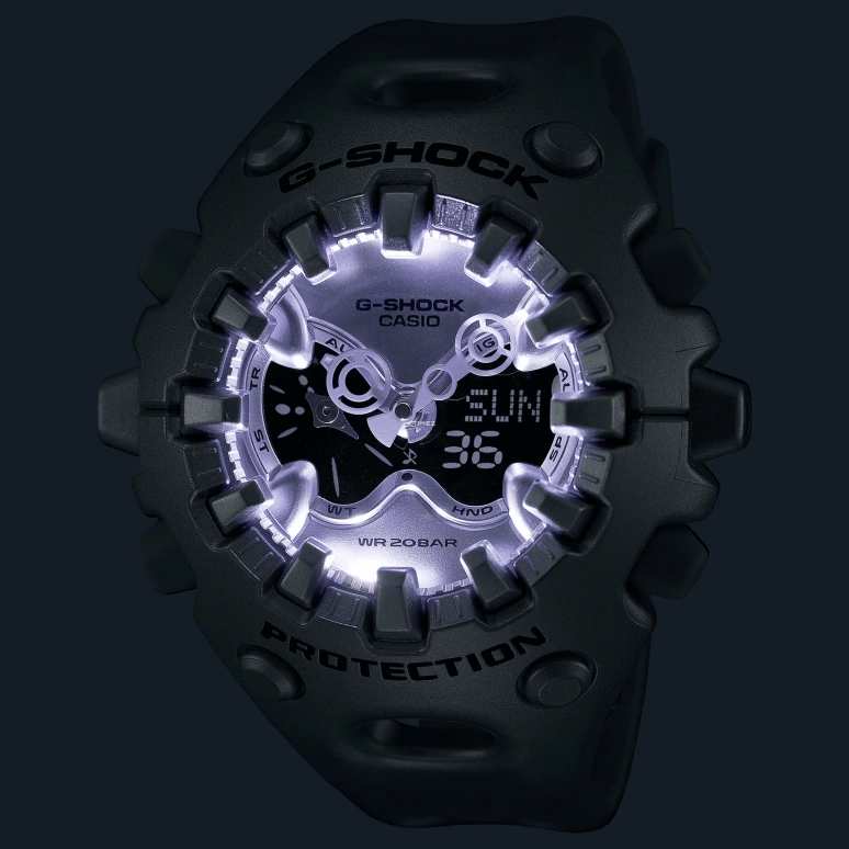 Casio,G-SHOCK 49.10x58.20mm,49.10x58.20mm,Resin,Silver,Black,Quartz,Countdown,Chronograph,Month,Date,Hardlex,Round,GAV01A,GAV01A-8A