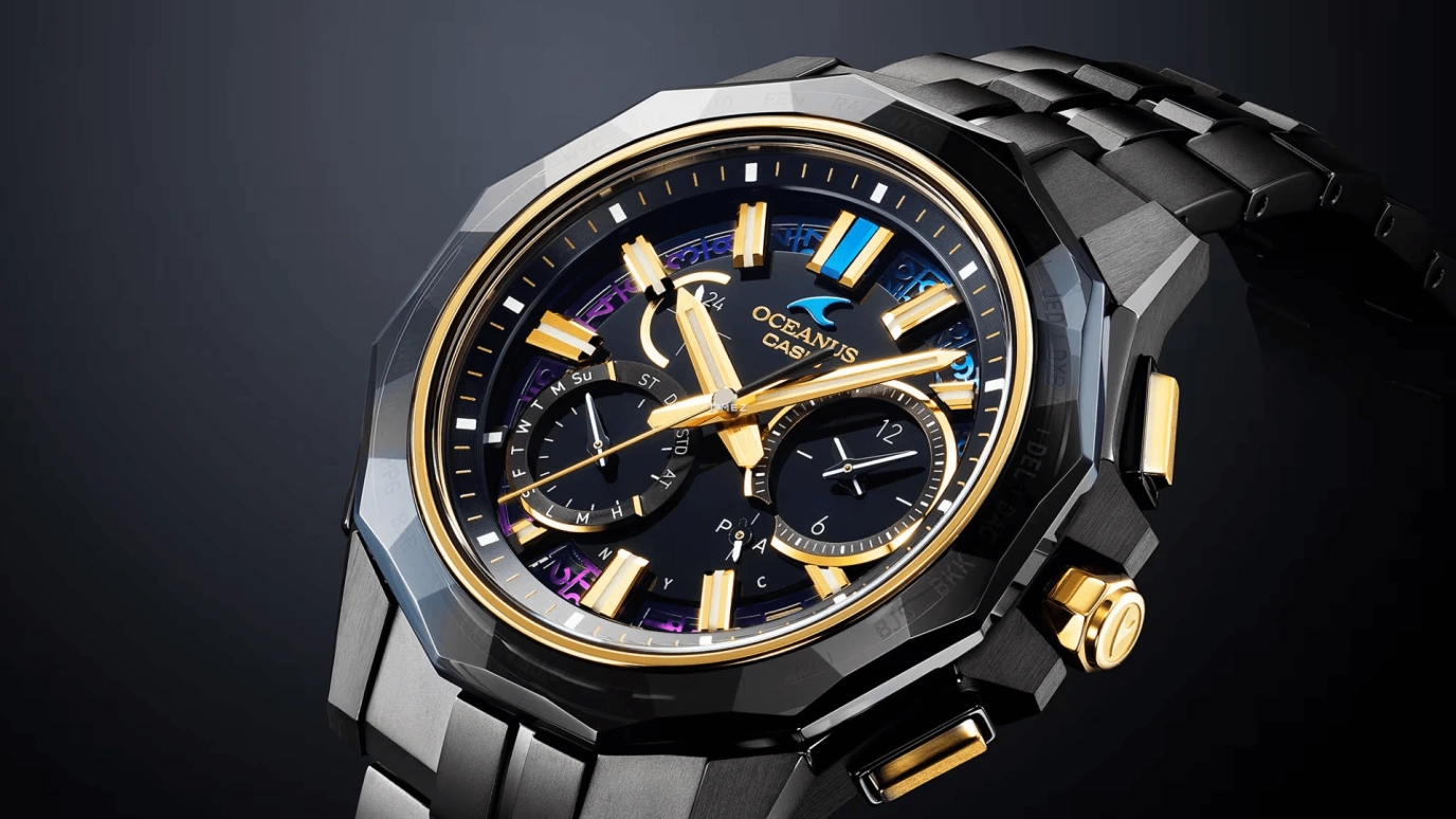 Casio,OCEANUS 47.50x42.80mm,47.50x42.80mm,Titanium,Black,Quartz,Chronograph,Date,Day,World Time,Sapphire,Crystal Glass,Round,OCWSG1000ZE1A
