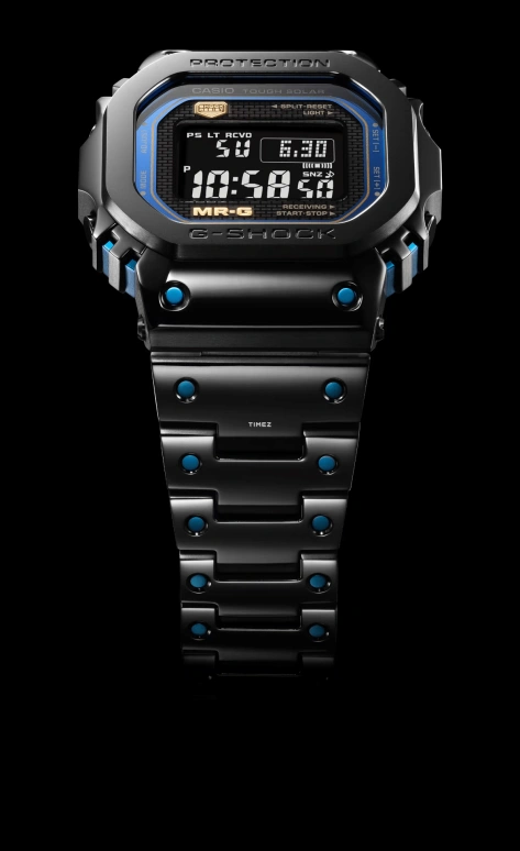 Casio,MR-G 49.40x43.20mm,49.40x43.20mm,Titanium,Cobalt Alloy,Black,Blue,Quartz,Countdown,Chronograph,Month,Date,Sapphire,Crystal Glass,Square,MRGB5000BA,MRGB5000BA-1