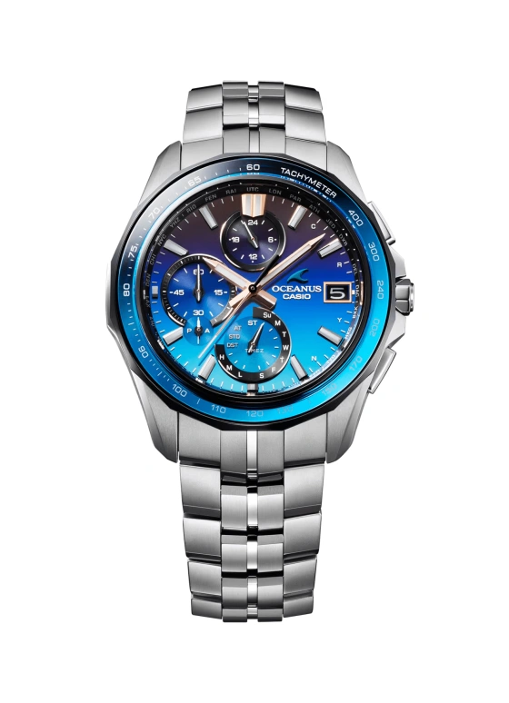 Casio,OCEANUS 47.50x42.80mm,47.50x42.80mm,Titanium,Blue,Quartz,Date,Day,Power Reserve Indicator,World Time,Sapphire,Crystal Glass,Round,OCWS7000A,OCWS7000A-2A