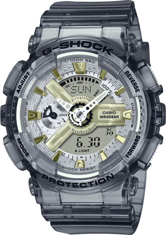 Casio,G-SHOCK 45.90mm,45.90mm,Resin,Grey,Silver,Quartz,Countdown,Chronograph,Month,Date,Hardlex,Round,GMAS110GS,GMAS110GS-8A