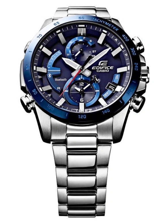 Casio,EDIFICE 45.80mm,45.80mm,Stainless Steel,Blue,Quartz,Chronograph,Date,Day,Power Reserve Indicator,Hardlex,Round,EQB900DB,EQB900DB-2A