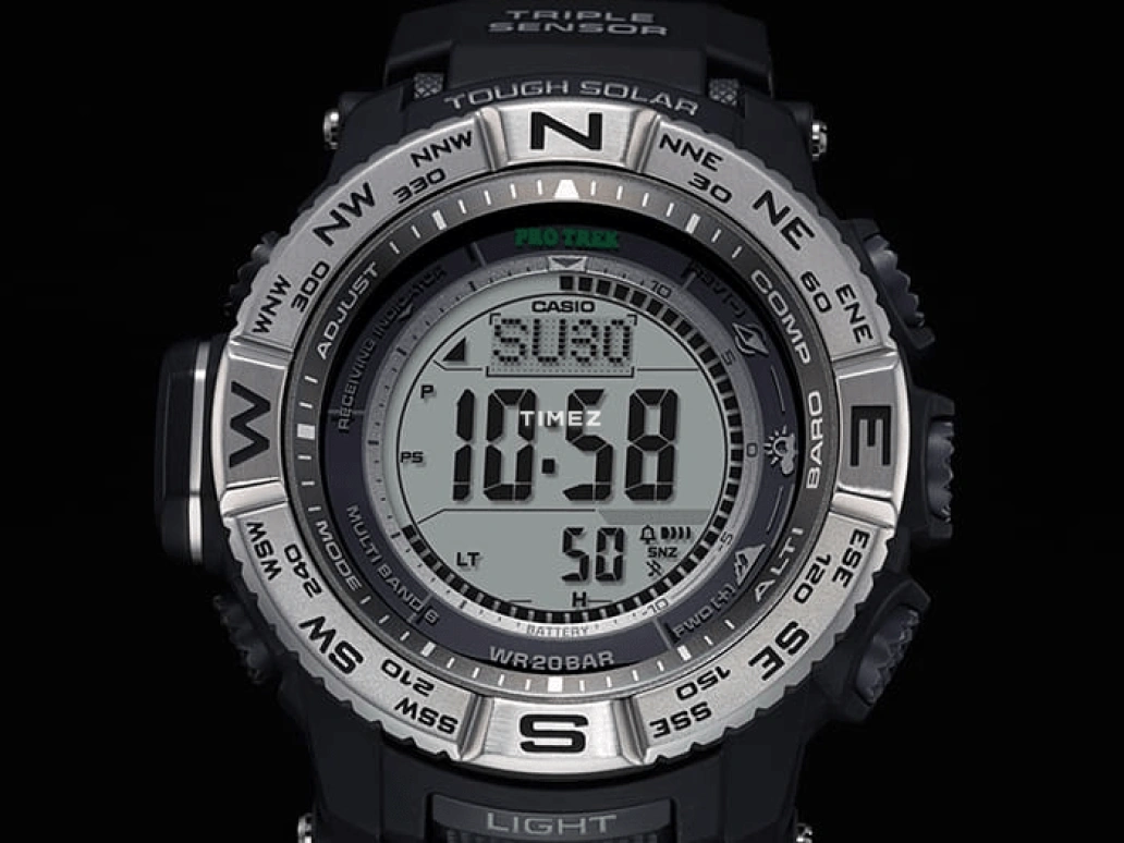Casio,PROTREK 56.90x53.40mm,56.90x53.40mm,Stainless Steel,Resin,Grey,Quartz,Countdown,Chronograph,Month,Date,Hardlex,Glass,Round,PRW3500,PRW3500-1