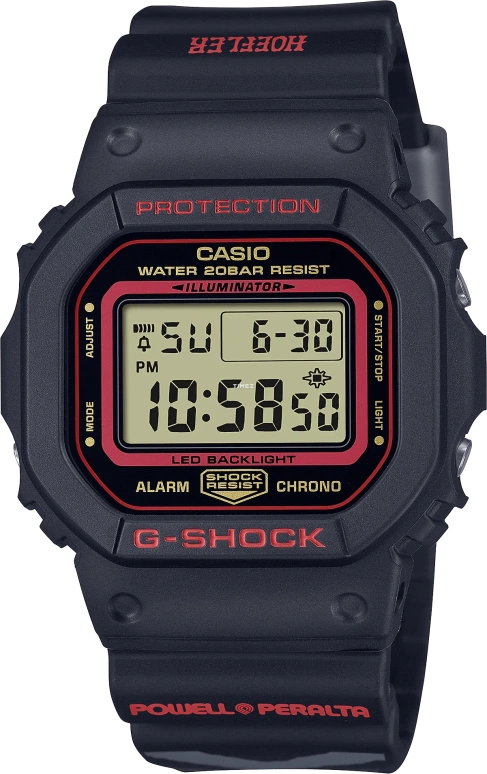 Casio,G-SHOCK 48.90x42.80mm,48.90x42.80mm,Resin,Black,Yellow,Red,Quartz,Countdown,Chronograph,Month,Date,Hardlex,Square,DW5600KH,DW5600KH-1