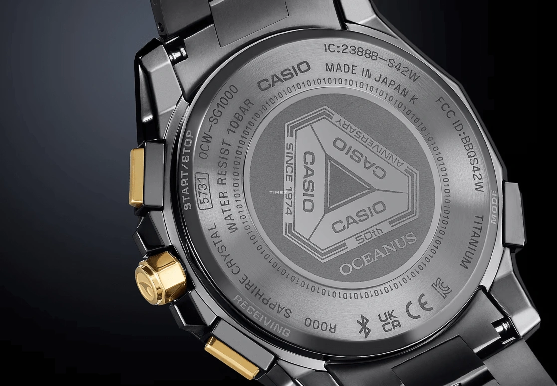Casio,OCEANUS 47.50x42.80mm,47.50x42.80mm,Titanium,Black,Quartz,Chronograph,Date,Day,World Time,Sapphire,Crystal Glass,Round,OCWSG1000ZE1A
