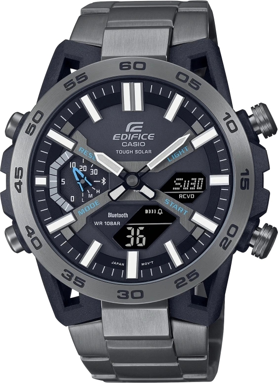Casio,EDIFICE 51x47.80mm,51x47.80mm,Carbon,Stainless Steel,Smoky Coal,Quartz,Countdown,Chronograph,Date,Day,Hardlex,Round,ECB2000DC,ECB2000DC-1A