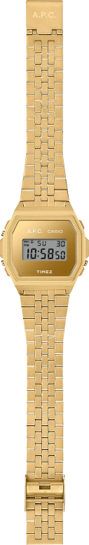 Casio,VINTAGE 39.60x38mm,39.60x38mm,Stainless Steel,Gold,Quartz,Chronograph,Date,Day,Hour Strike,Hardlex,Square,A1000ACG,A1000ACG-9