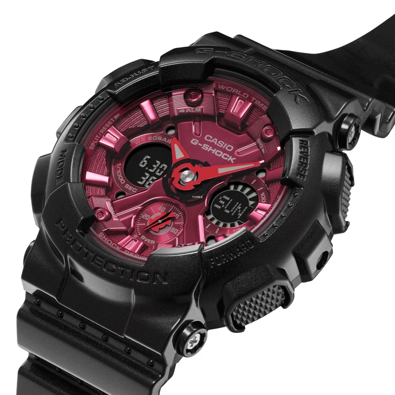 Casio,G-SHOCK 45.90mm,45.90mm,Resin,Pink Red,Quartz,Countdown,Chronograph,Month,Date,Hardlex,Round,GMAS120RB,GMAS120RB-1A