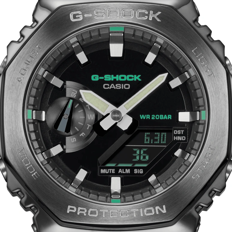 Casio,G-STEEL 44.40mm,44.40mm,Resin,Stainless Steel,Black,Quartz,Countdown,Chronograph,Month,Date,Hardlex,Octagon,GM2100CB,GM2100CB-3A