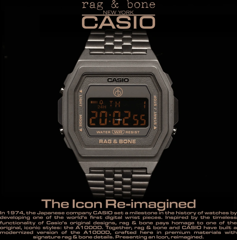 Casio,VINTAGE 39.60x38mm,39.60x38mm,Stainless Steel,Grey,Quartz,Chronograph,Date,Day,Hour Strike,Sapphire,Square,A1000RCG,A1000RCG-8B