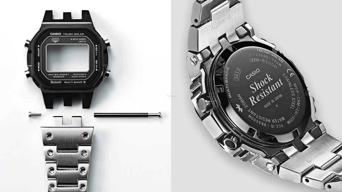 Casio,G-SHOCK 49.30x43.20mm,49.30x43.20mm,Stainless Steel,Black,Quartz,Countdown,Chronograph,Month,Date,Hardlex,Square,GMWB5000D,GMWB5000D-1C